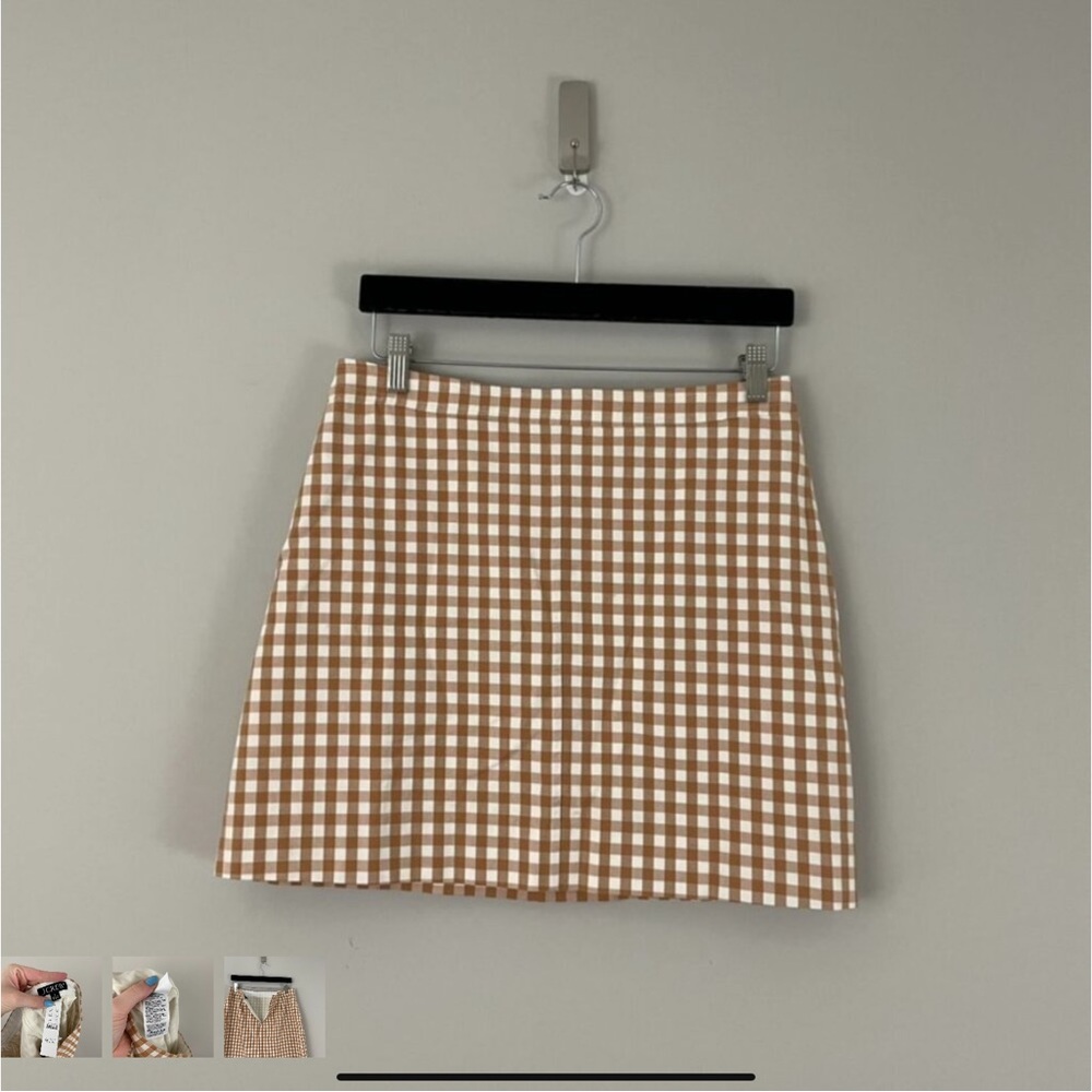 J. Crew Natasha Stretch Twill Mini Skirt in Gingham Tan Size 8